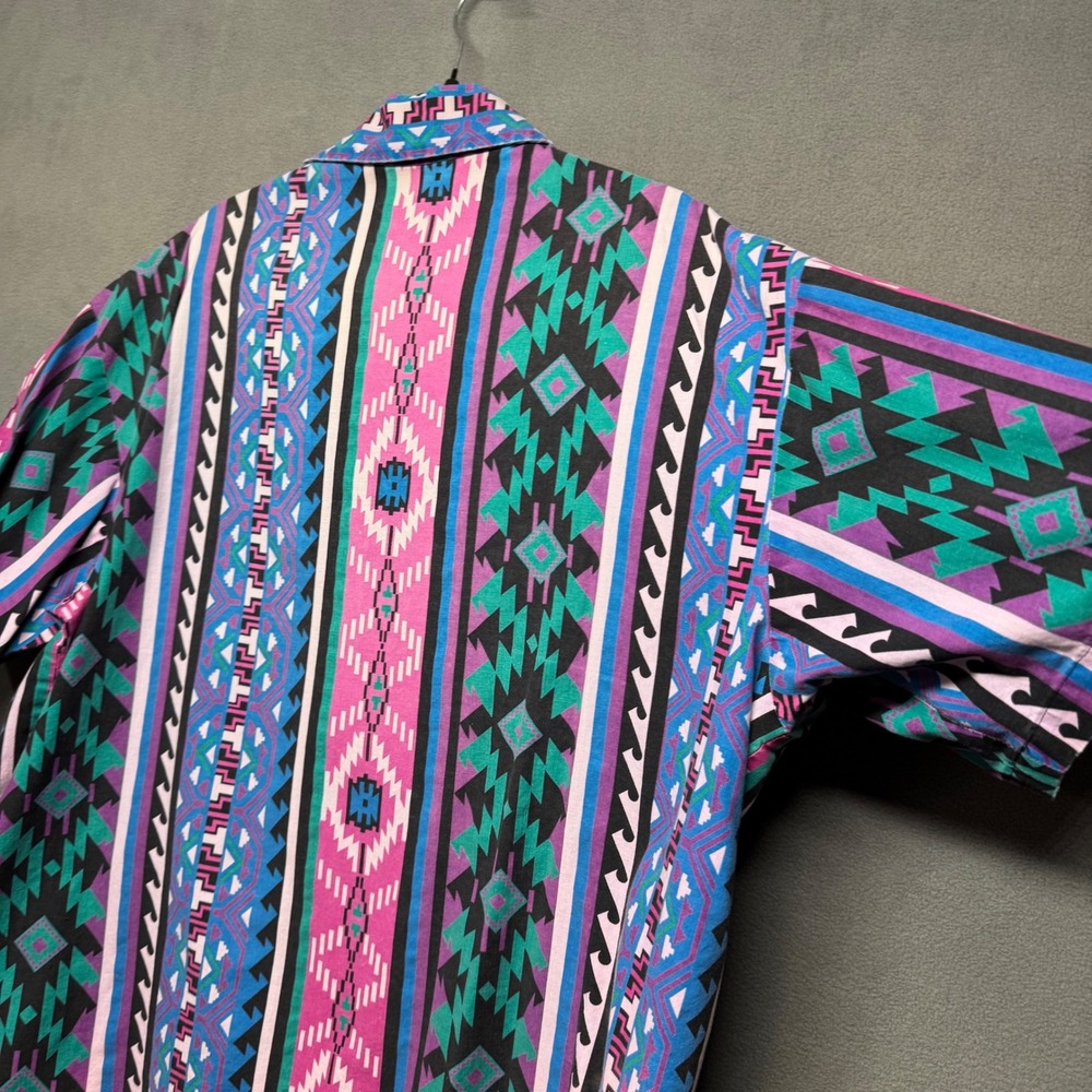 Vtg Handmade Button Up Shirt 90s Aztec Southwestern Pattern Multi-Color Retro - Picture 6 of 14